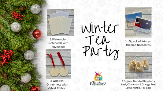 Winter Tea Party - Care Package for Watercolor Notecards & Wooden Ornaments on Dec 5th